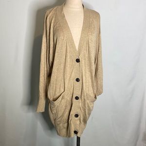 Zara Beige V-Neck Oversized Grandfather Cardigan Sweater Small